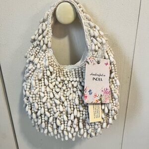 Handcrafted in India Beaded White/Cream Handbag
